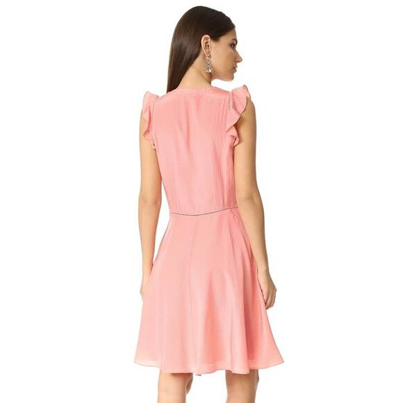 Rebecca Taylor Flutter Ruffle A-Line 100% Silk Dress Peach Pink  217032D357 sz4 - Picture 3 of 10